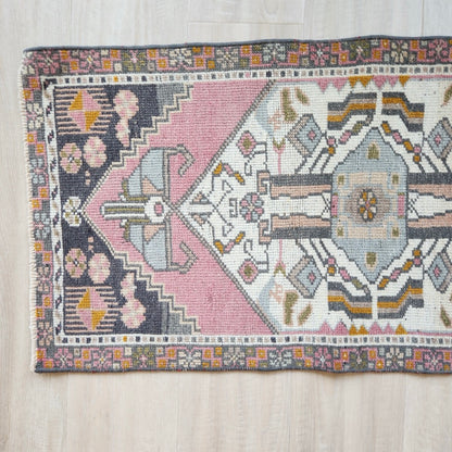 Vintage Hand Knotted Rug in Pink, Gray, & Orange by Tara Dennis Design
