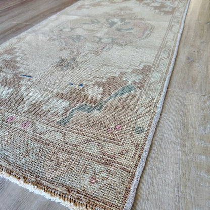 Vintage Hand Knotted Rug in Peach and Beige Rose by Tara Dennis Design