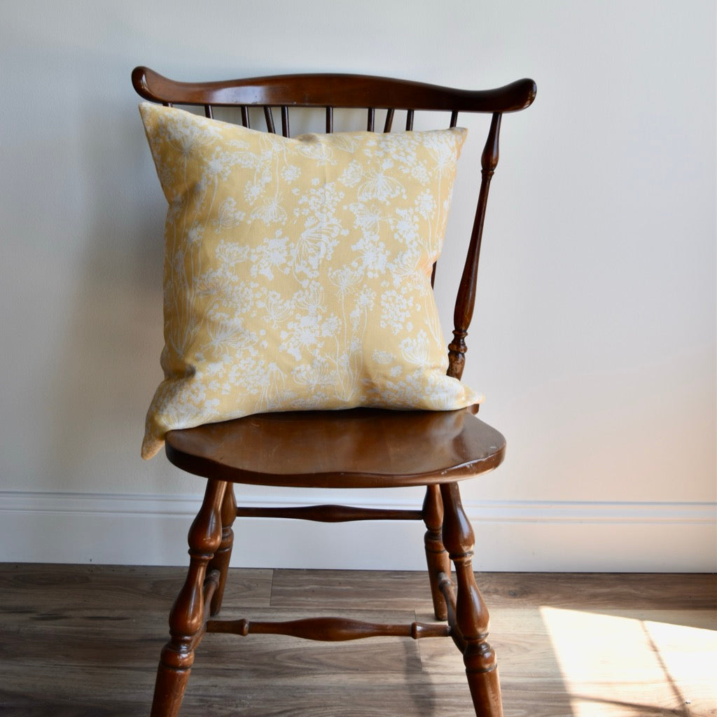 Decorative 100% Linen Pillow in Queen Anne’s Lace Yellow by Glass Muriel