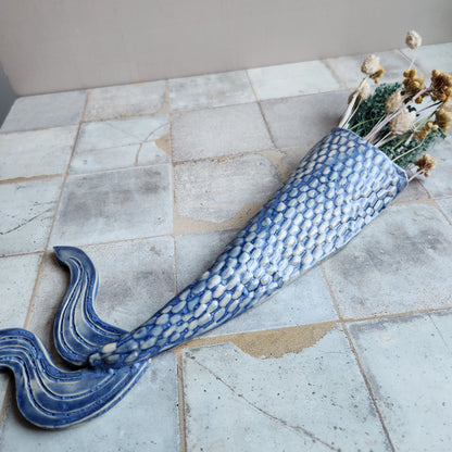 Large Mermaid Tail Wall Vase in Navy by Sky Mage