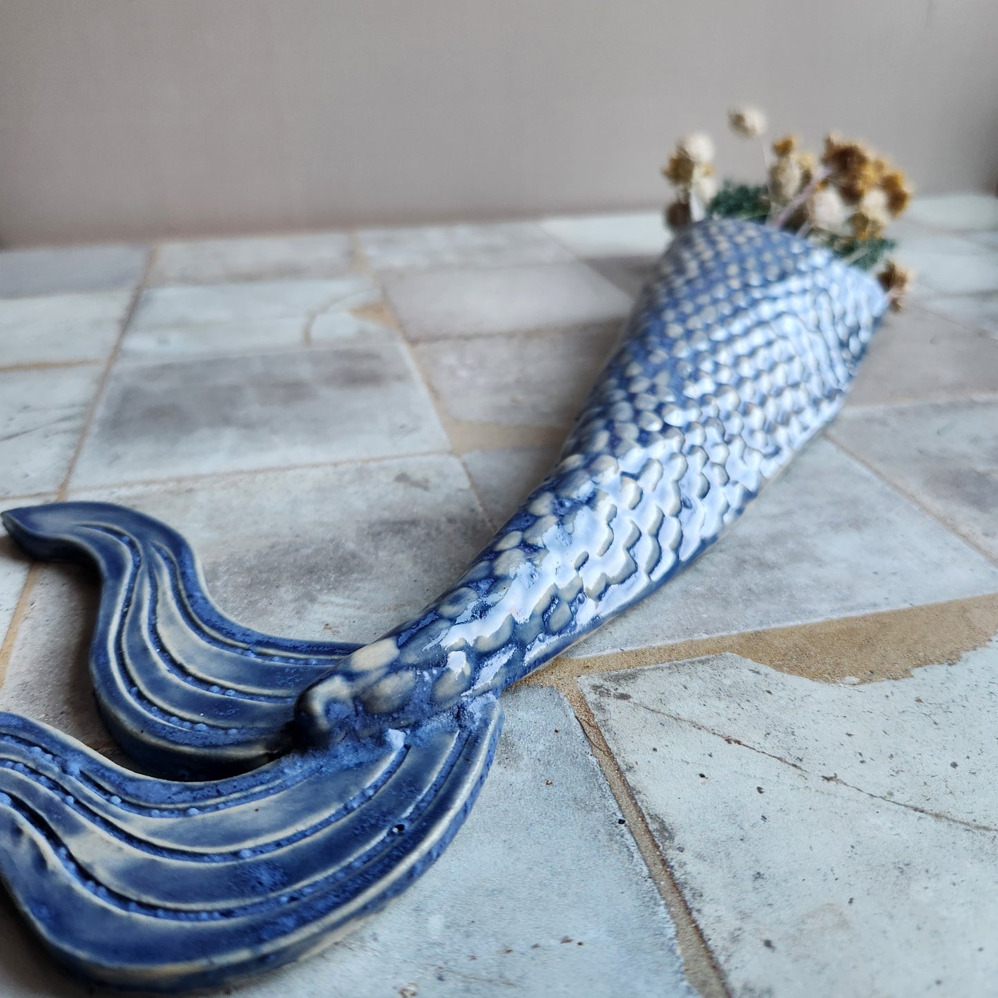 Large Mermaid Tail Wall Vase in Navy by Sky Mage