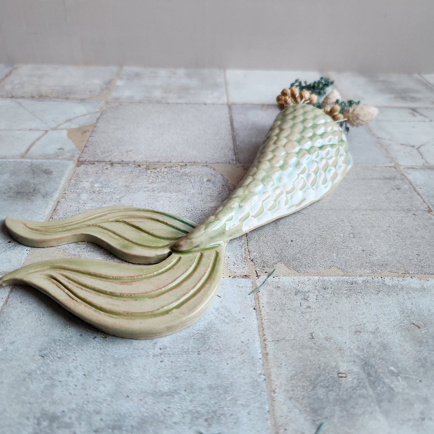 Mermaid Tail Wall Vase in Seafoam by Sky Mage