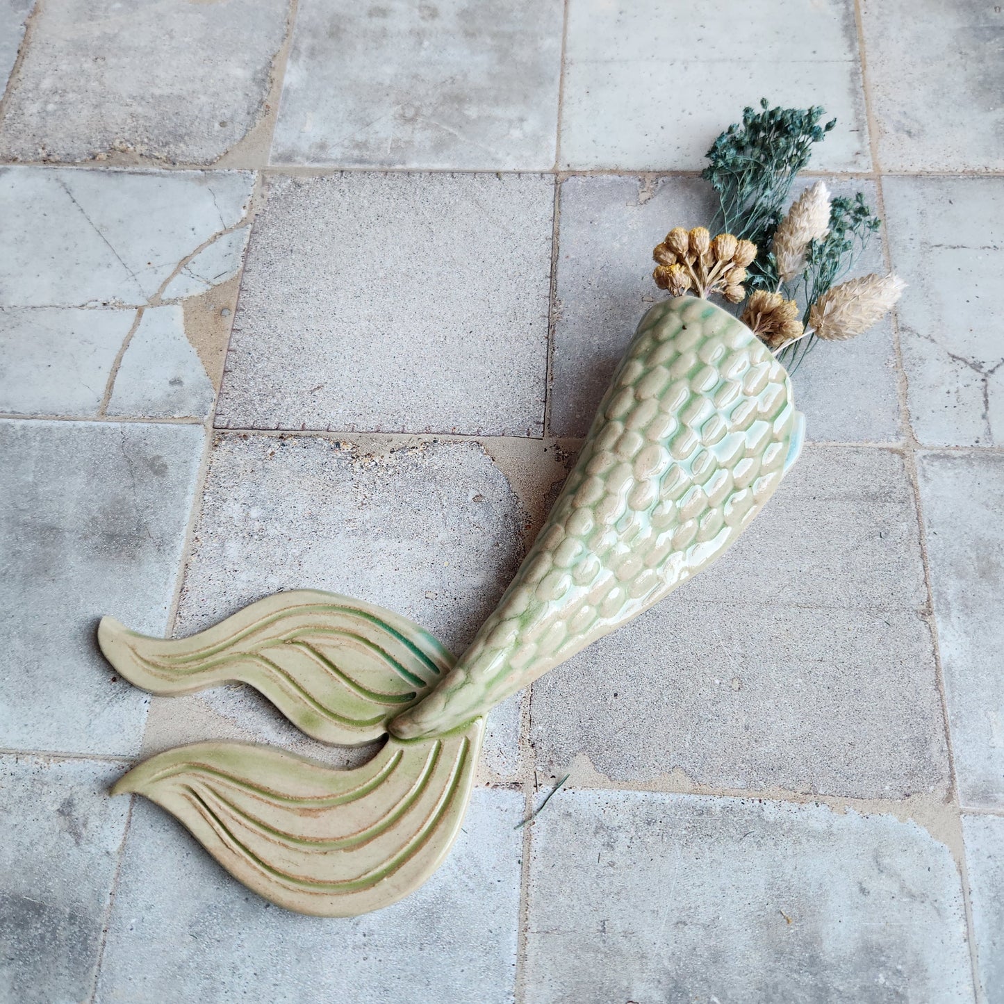 Mermaid Tail Wall Vase in Seafoam by Sky Mage