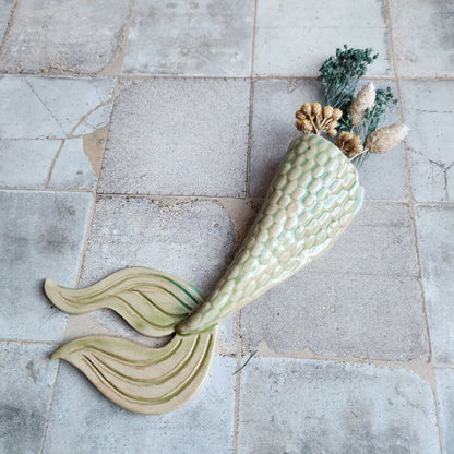 Mermaid Tail Wall Vase in Seafoam by Sky Mage