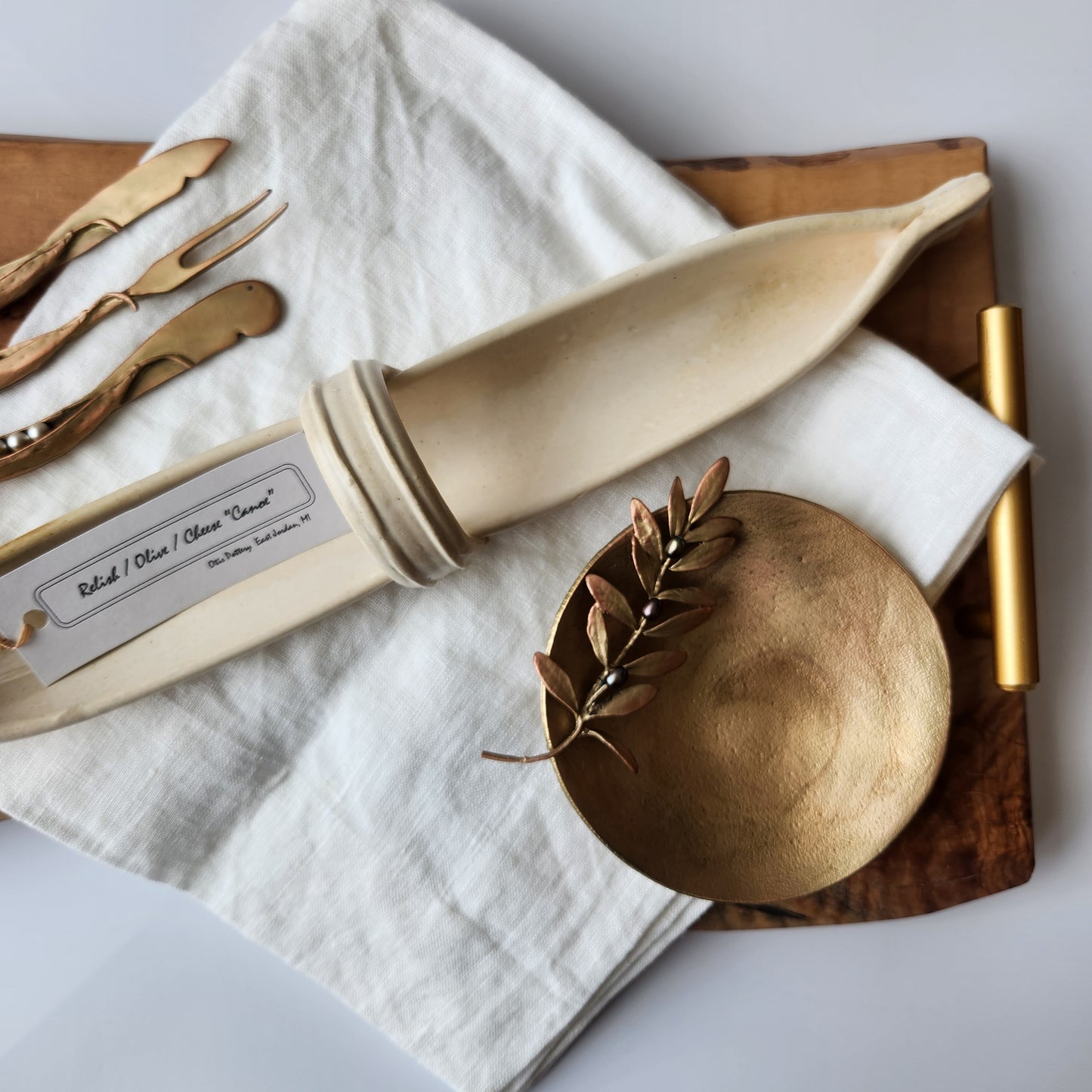 Small Relish, Olive, and Cheese Canoes by Otis Pottery