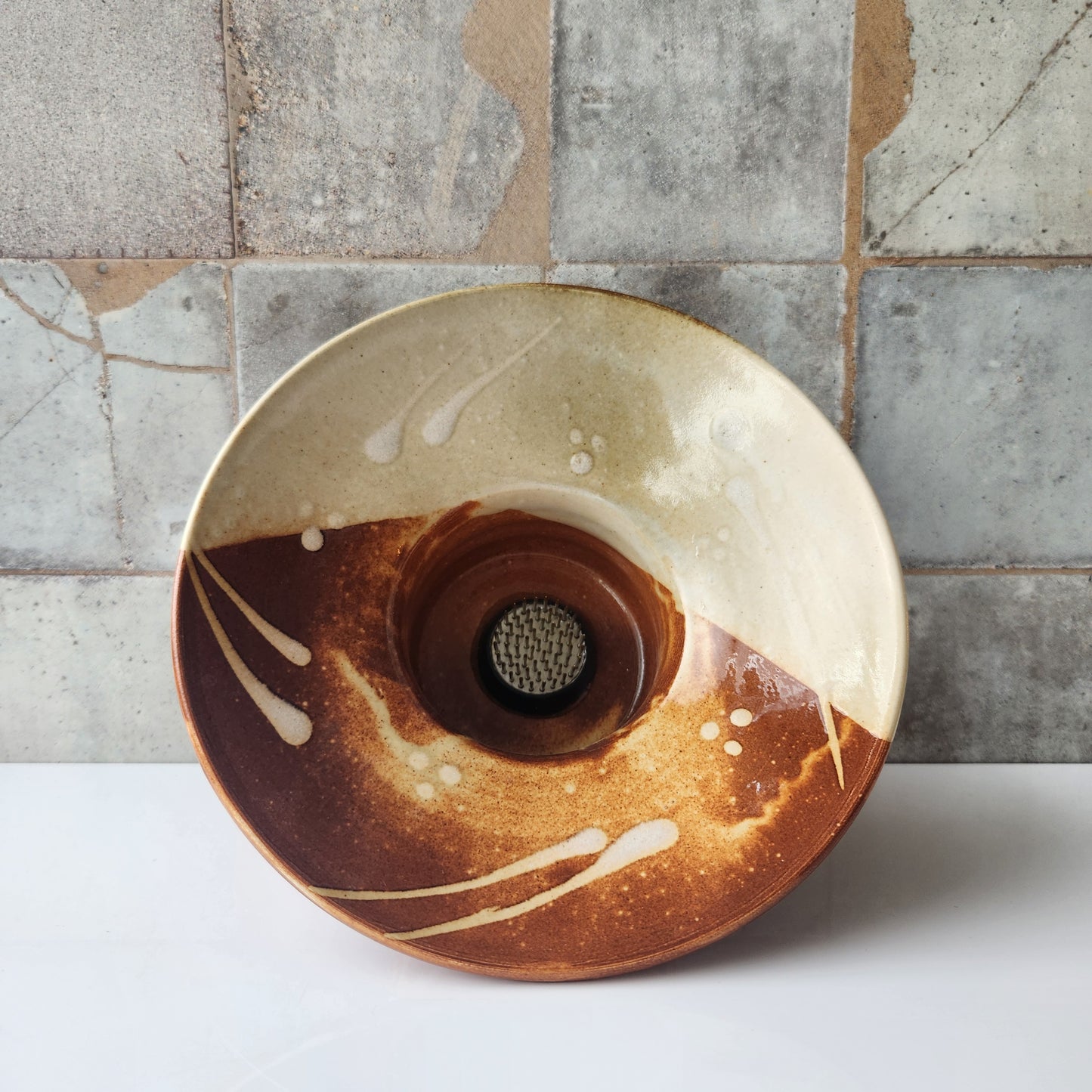 Large Ikebana Vase and Flower Frog by Otis Pottery
