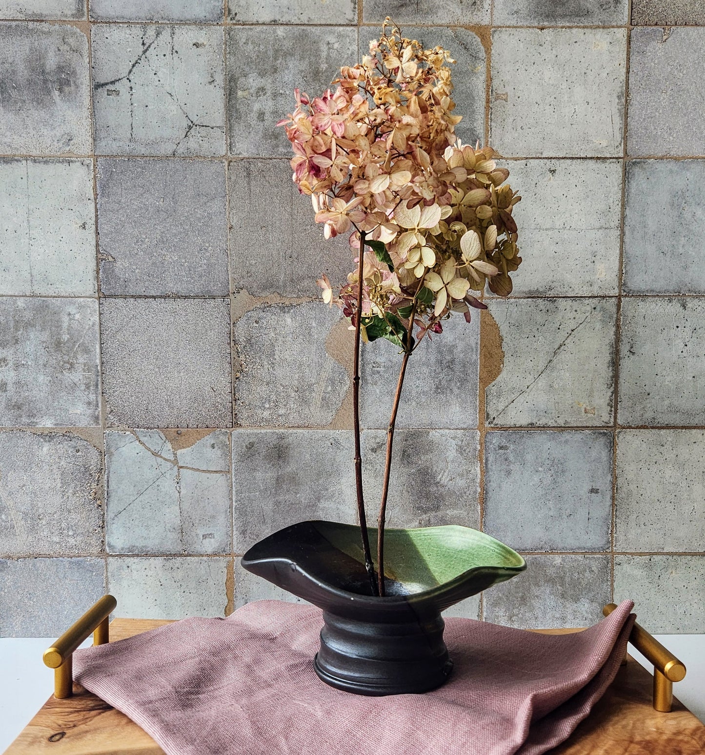 Large Ikebana Vase and Flower Frog by Otis Pottery
