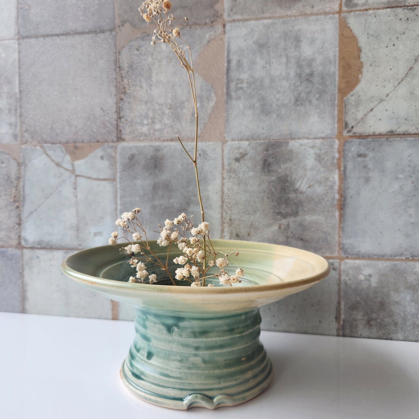 Large Ikebana Vase and Flower Frog by Otis Pottery