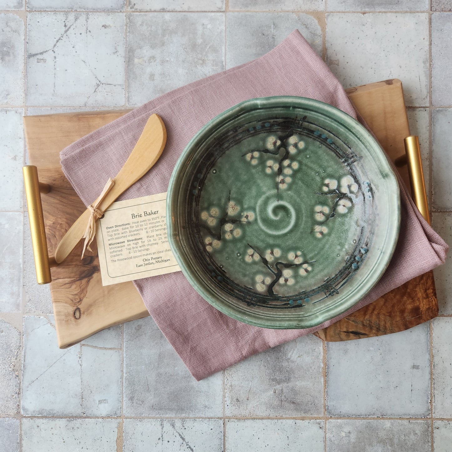 Brie Baker in Teal Cherry Blossoms by Otis Pottery