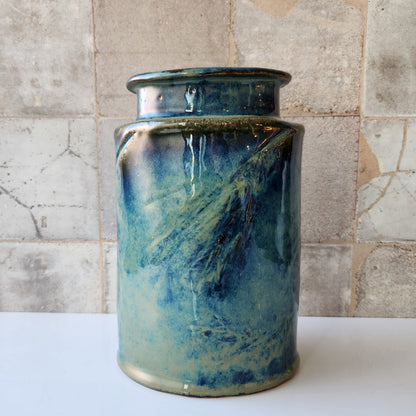 Small Green and Blue Oval Vase by Jan Toscano