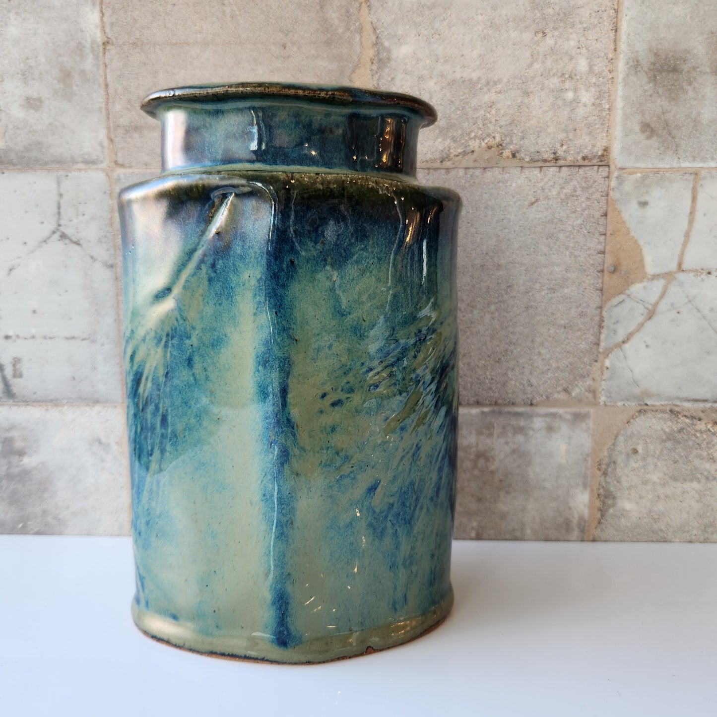 Small Green and Blue Oval Vase by Jan Toscano