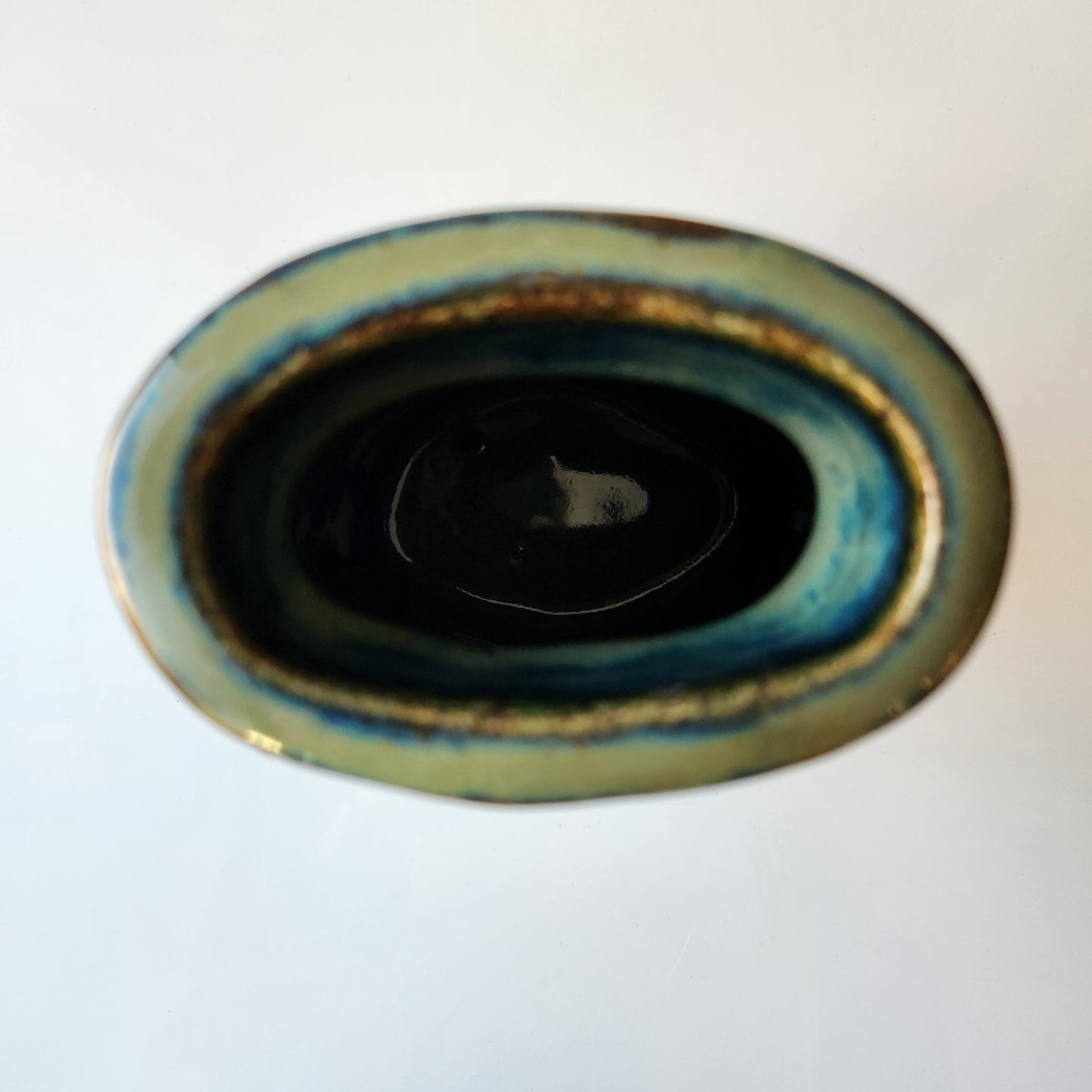 Small Green and Blue Oval Vase by Jan Toscano