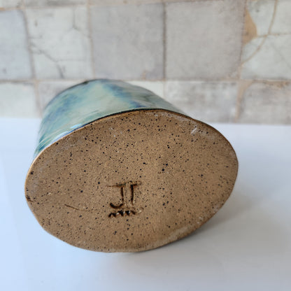 Small Green and Blue Oval Vase by Jan Toscano