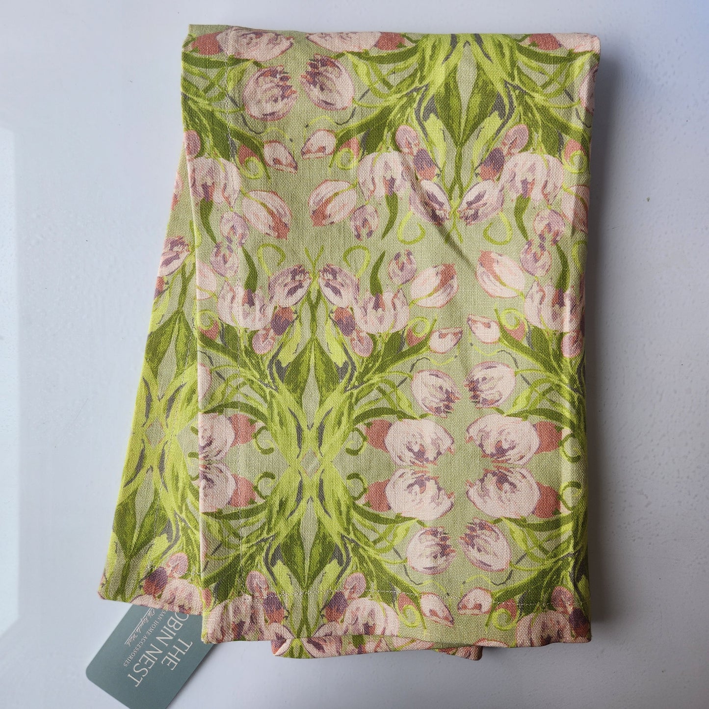 Linen Towel For Kitchen or bath "Mirrored Tulips" by Glass Muriel