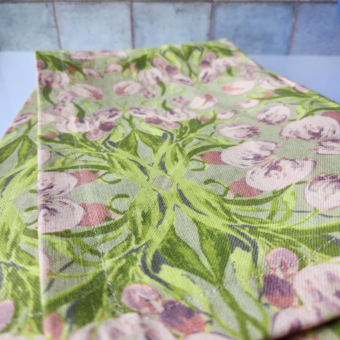 Linen Towel For Kitchen or bath "Mirrored Tulips" by Glass Muriel