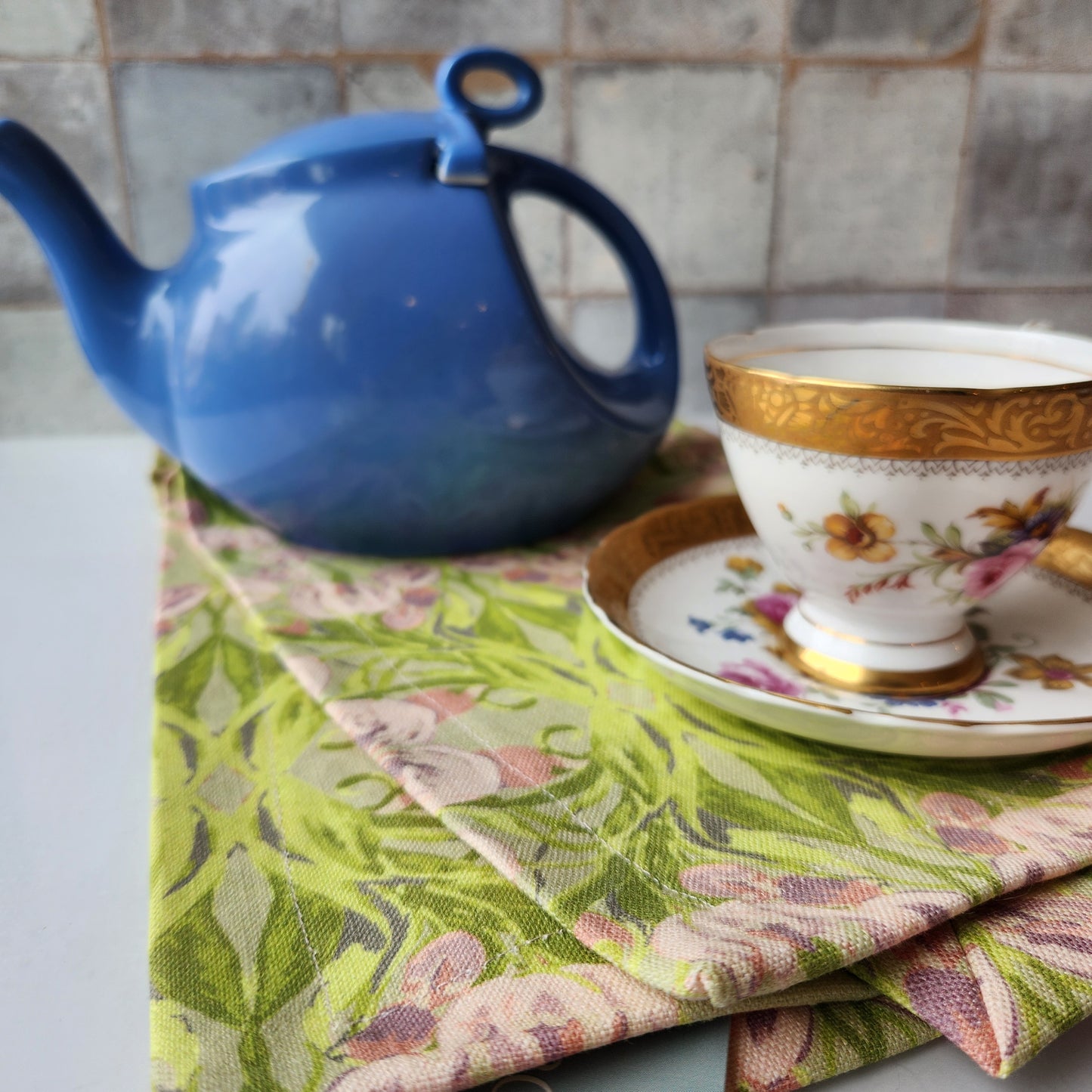 Linen Towel For Kitchen or bath "Mirrored Tulips" by Glass Muriel
