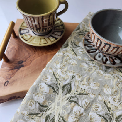 Linen Towel For Kitchen or bath "Mirrored Tulips" by Glass Muriel