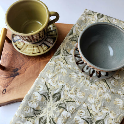 Linen Towel For Kitchen or bath "Mirrored Tulips" by Glass Muriel