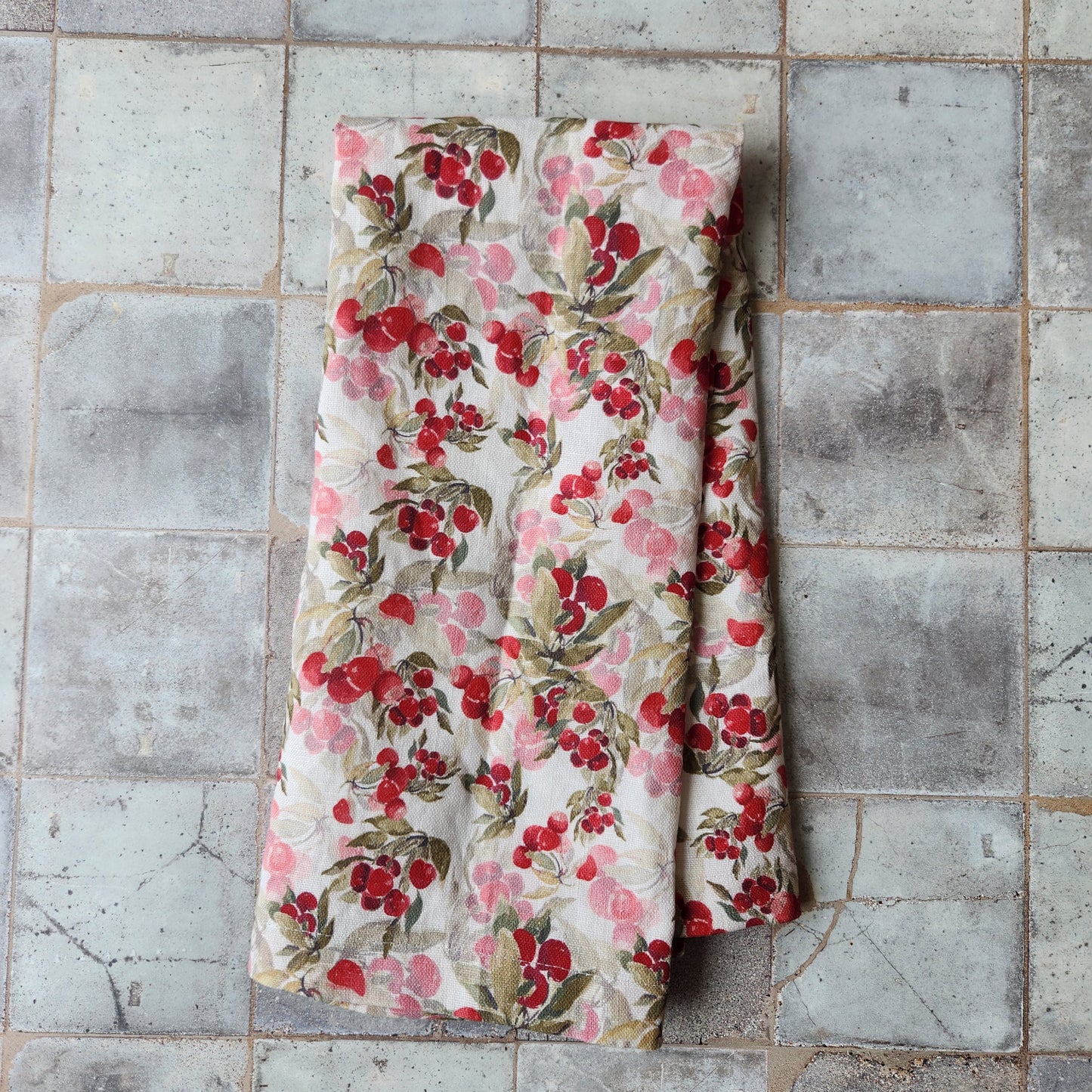 Linen Towel For Kitchen or Bath in "Cherry White" by Glass Muriel