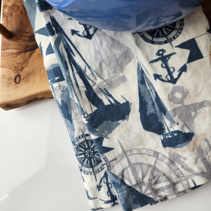 Linen Towel For Kitchen or Bath in "Nautical White" by Glass Muriel