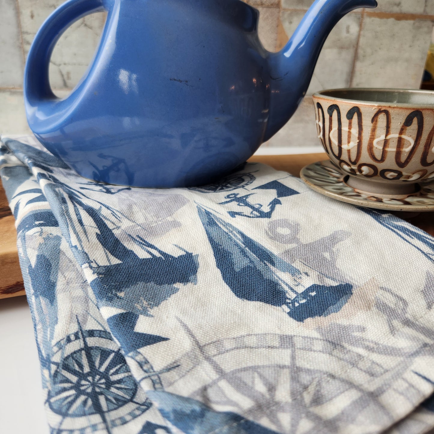 Linen Towel For Kitchen or Bath in "Nautical White" by Glass Muriel