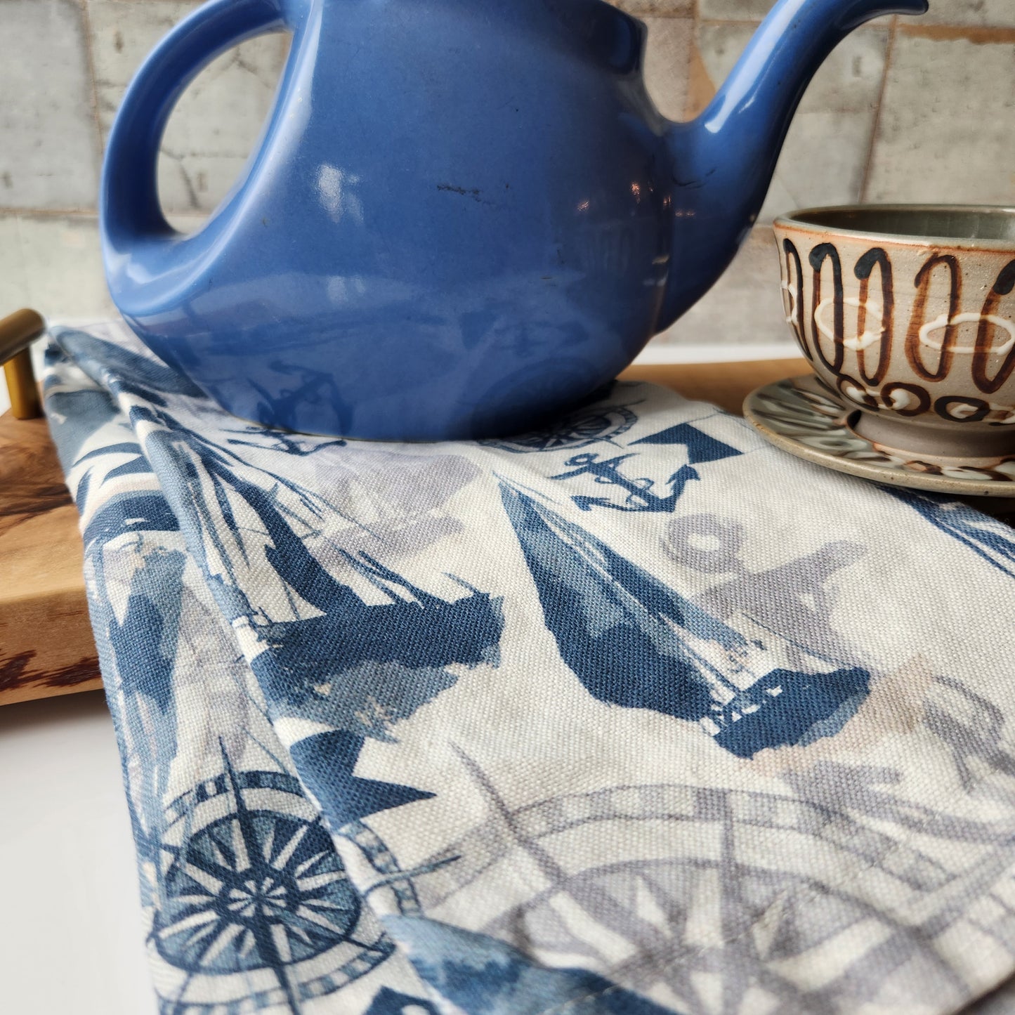 Linen Towel For Kitchen or Bath in "Nautical White" by Glass Muriel
