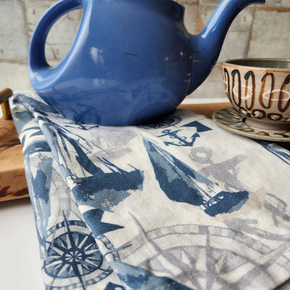 Linen Towel For Kitchen or Bath in "Nautical White" by Glass Muriel