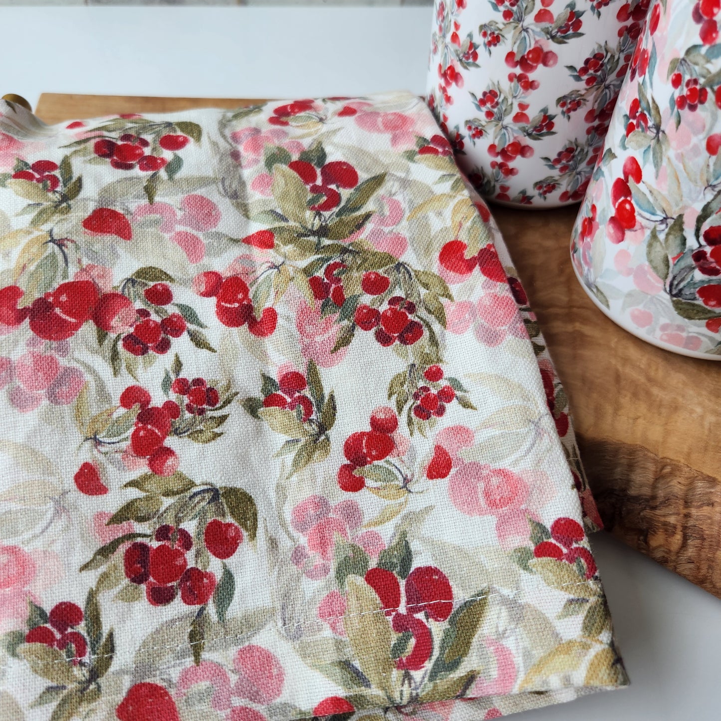 Linen Towel For Kitchen or Bath in "Cherry White" by Glass Muriel