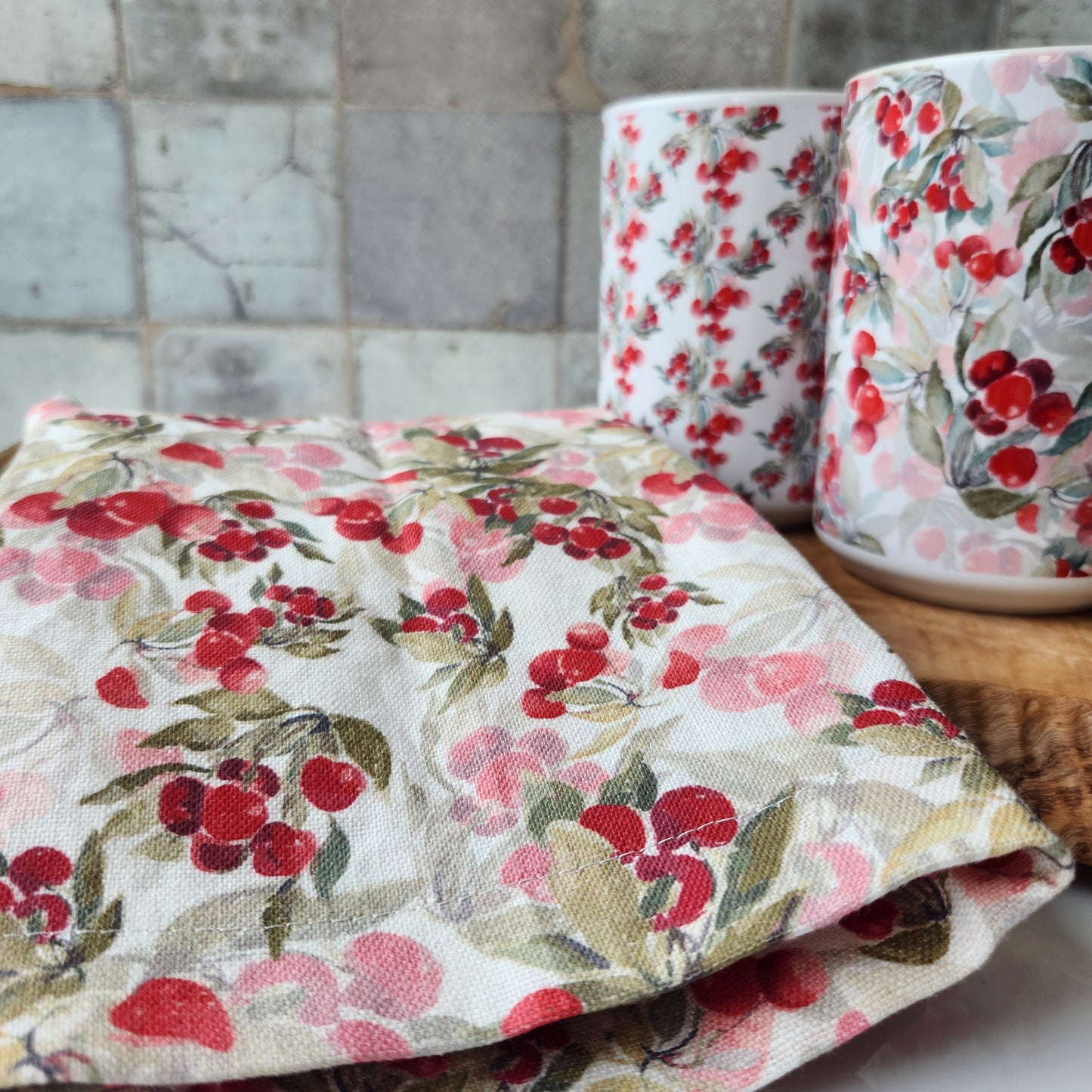 Linen Towel For Kitchen or Bath in "Cherry White" by Glass Muriel