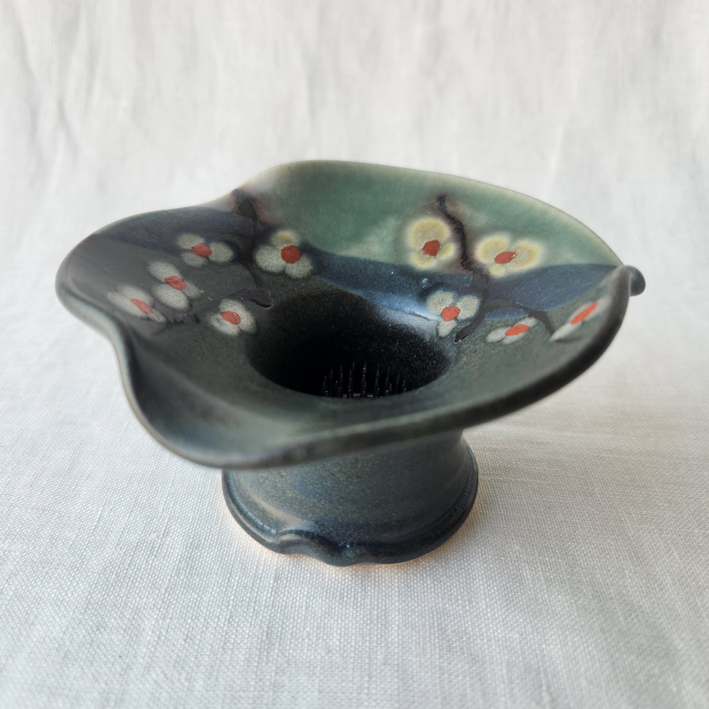 Small Ikebana Vase and Flower Frog by Otis Pottery