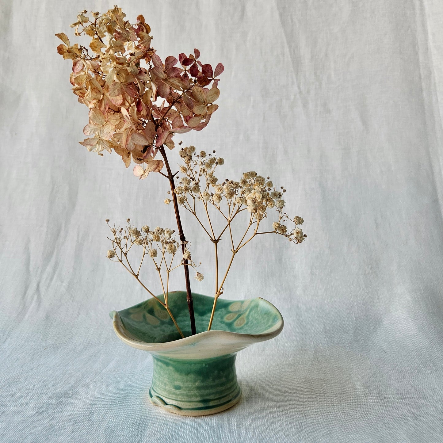 Small Ikebana Vase and Flower Frog by Otis Pottery