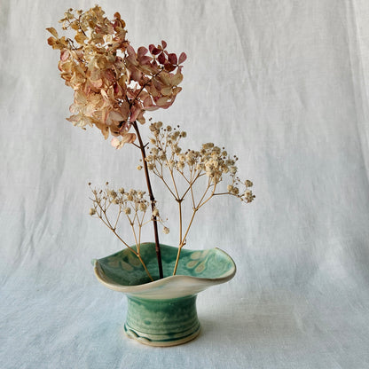 Small Ikebana Vase and Flower Frog by Otis Pottery