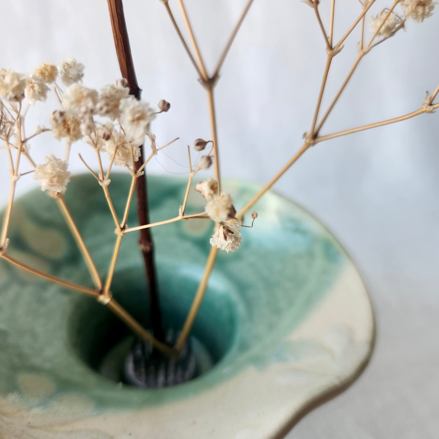 Small Ikebana Vase and Flower Frog by Otis Pottery