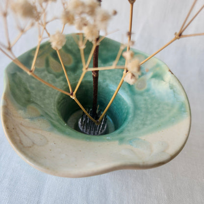 Small Ikebana Vase and Flower Frog by Otis Pottery