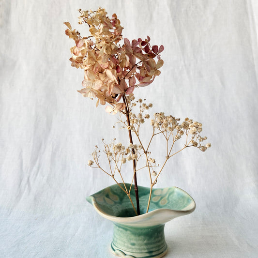 Small Ikebana Vase and Flower Frog by Otis Pottery