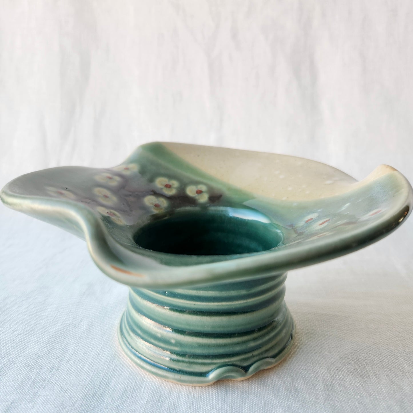 Large Ikebana Vase and Flower Frog by Otis Pottery