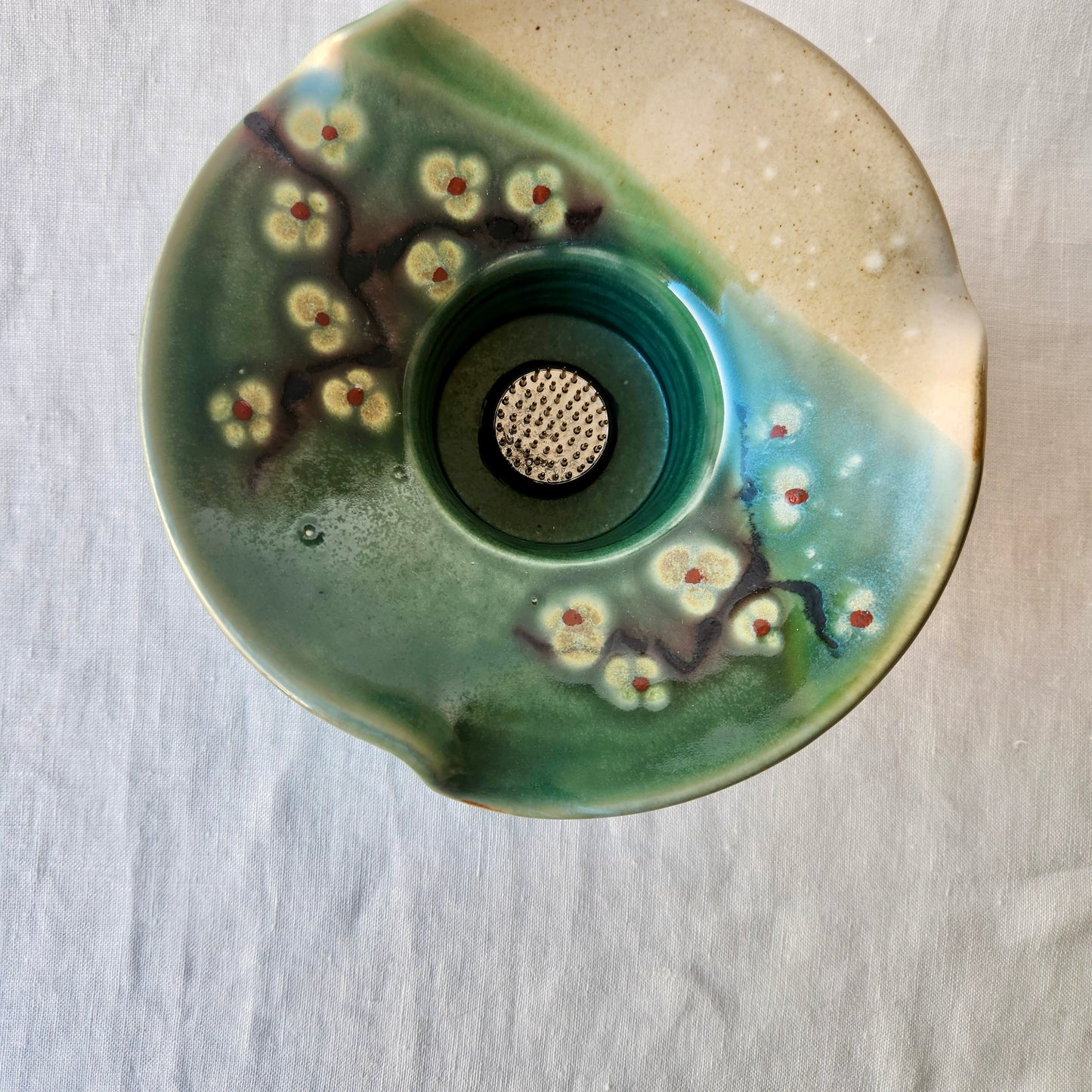 Large Ikebana Vase and Flower Frog by Otis Pottery