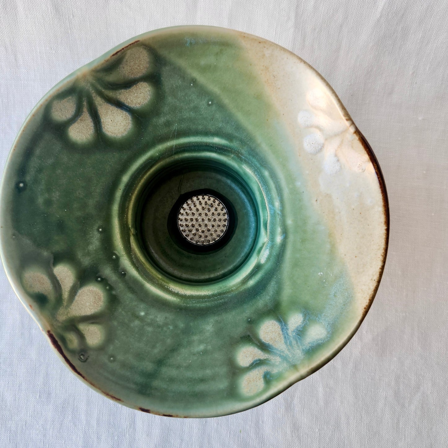 Large Ikebana Vase and Flower Frog by Otis Pottery