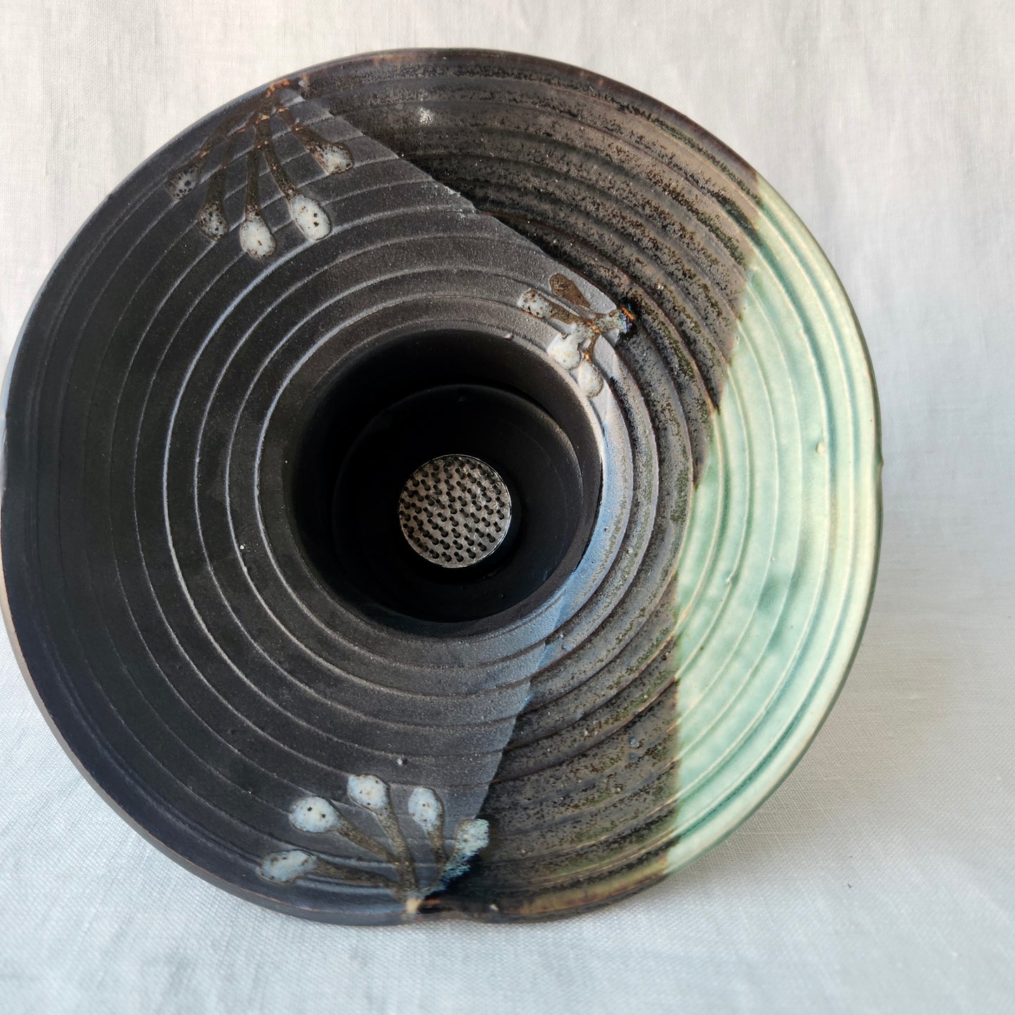 Large Ikebana Vase and Flower Frog by Otis Pottery