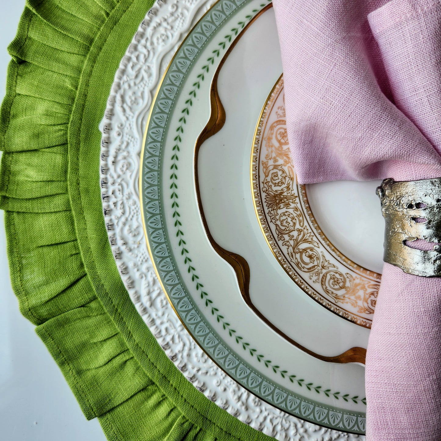 Round Ruffle Linen Placemats by Arte Italica & Crown Linen Designs