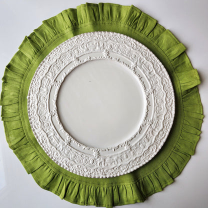 Round Ruffle Linen Placemats by Arte Italica & Crown Linen Designs