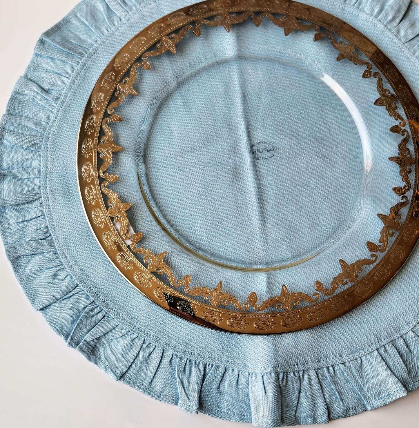 Round Ruffle Linen Placemats by Arte Italica & Crown Linen Designs