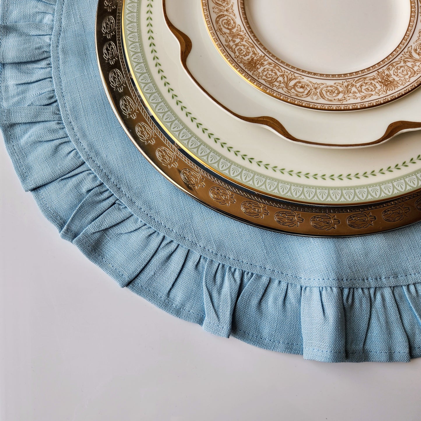Round Ruffle Linen Placemats by Arte Italica & Crown Linen Designs