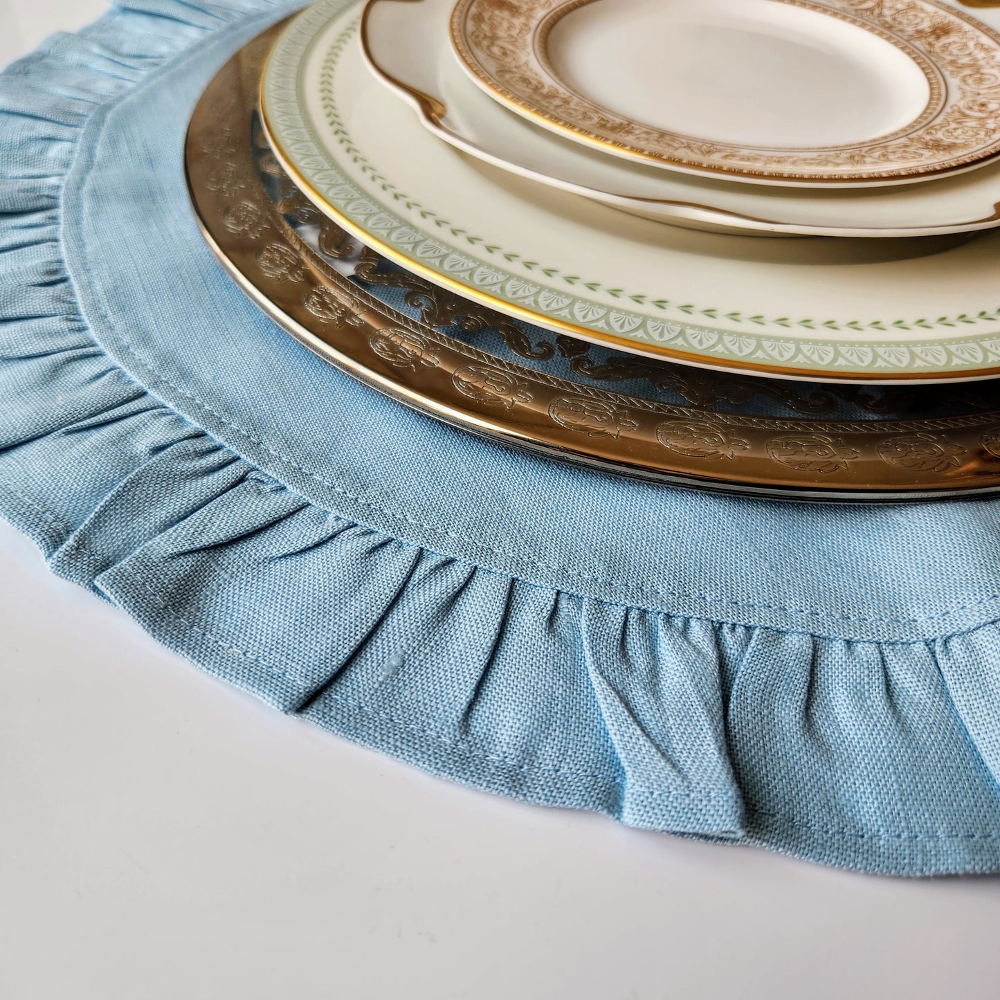 Round Ruffle Linen Placemats by Arte Italica & Crown Linen Designs