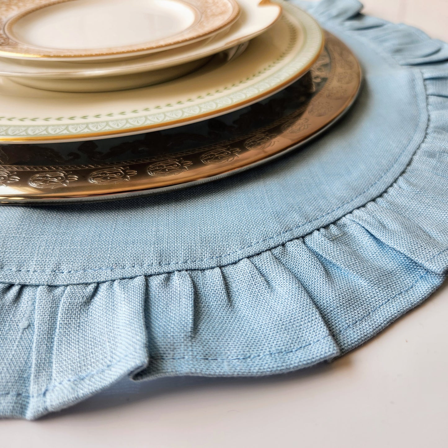 Round Ruffle Linen Placemats by Arte Italica & Crown Linen Designs