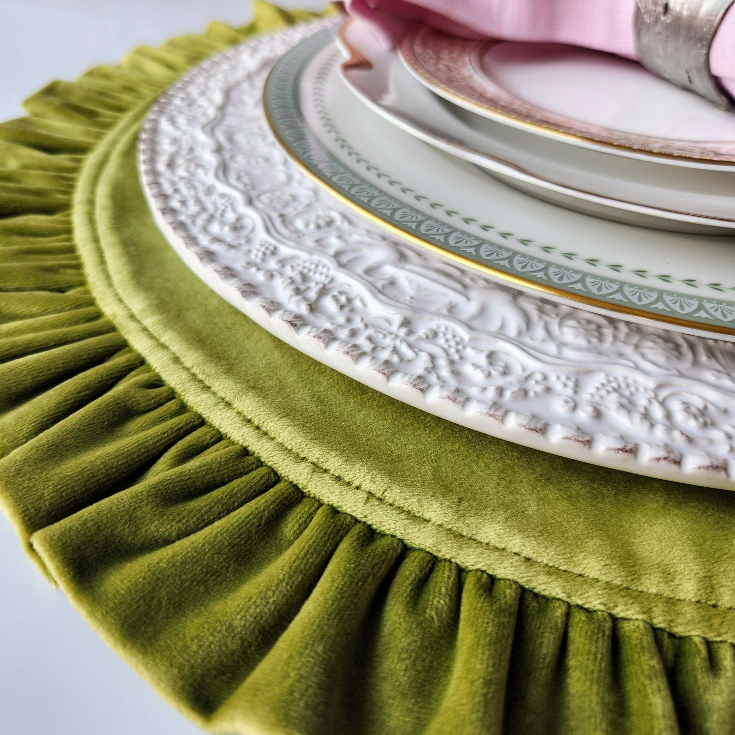 Round Ruffle Velvet Placemats by Arte Italica & Crown Linen Designs