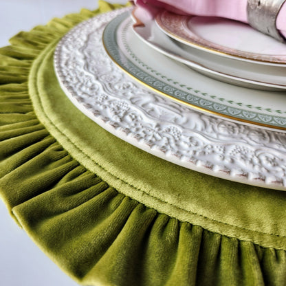Round Ruffle Velvet Placemats by Arte Italica & Crown Linen Designs