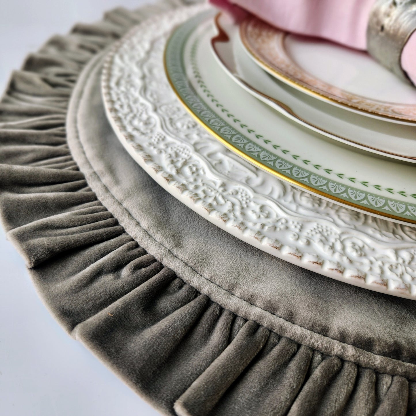 Round Ruffle Velvet Placemats by Arte Italica & Crown Linen Designs