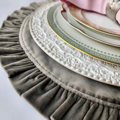 Round Ruffle Velvet Placemats by Arte Italica & Crown Linen Designs