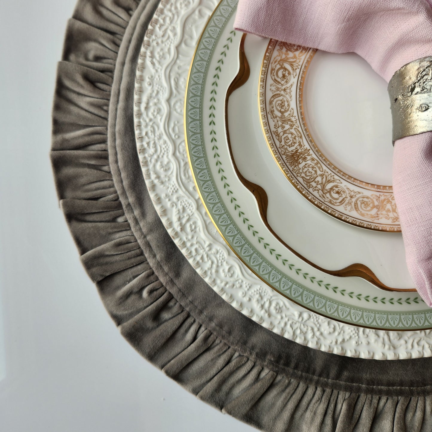 Round Ruffle Velvet Placemats by Arte Italica & Crown Linen Designs